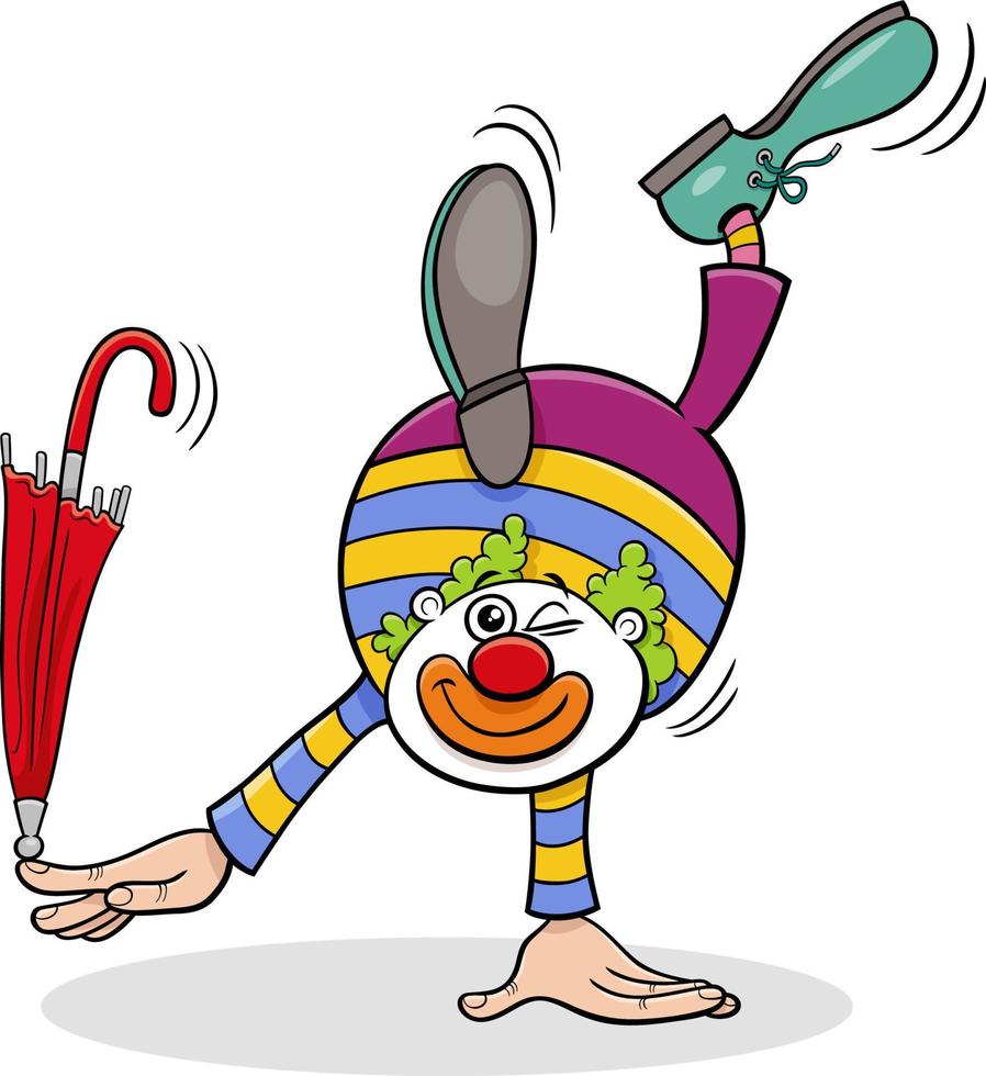 clown de cirque avec illustration de dessin animé de parapluie vecteur