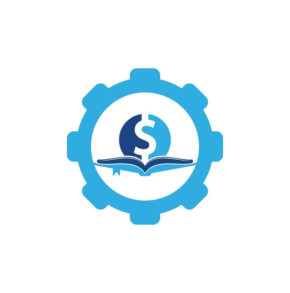 argent livre engrenage forme icône logo élément de conception. poupée et icône de livre avec logo vecteur