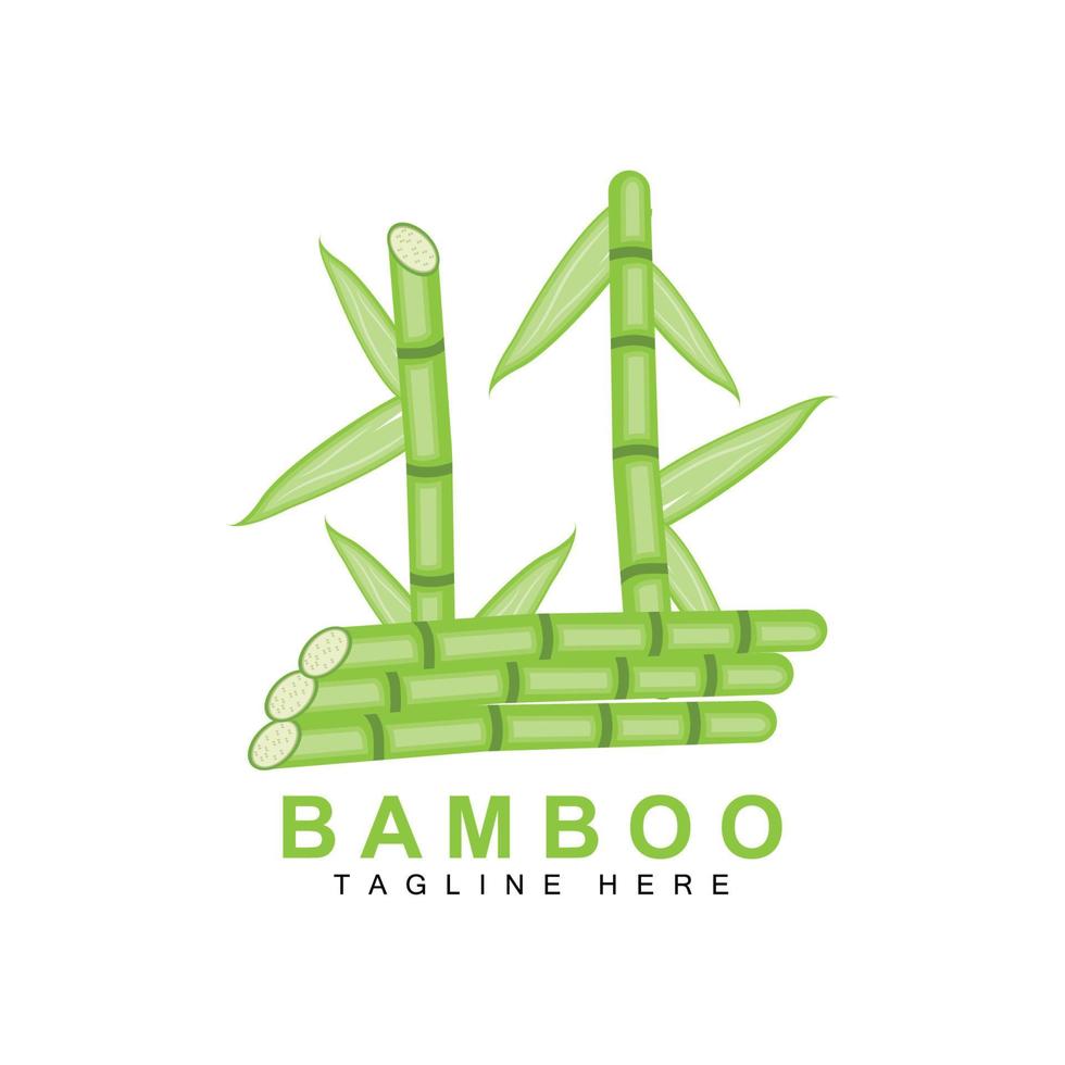 création de logo en bambou, vecteur d'arbre vert, nourriture de panda, illustration de modèle de marque de produit