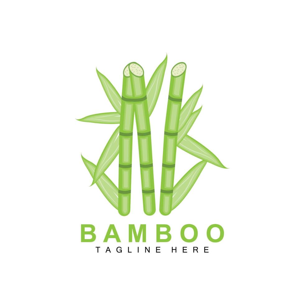 création de logo en bambou, vecteur d'arbre vert, nourriture de panda, illustration de modèle de marque de produit