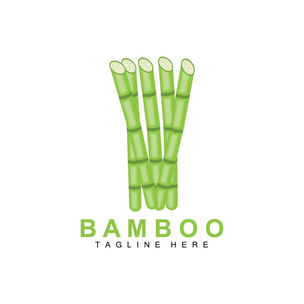 création de logo en bambou, vecteur d'arbre vert, nourriture de panda, illustration de modèle de marque de produit