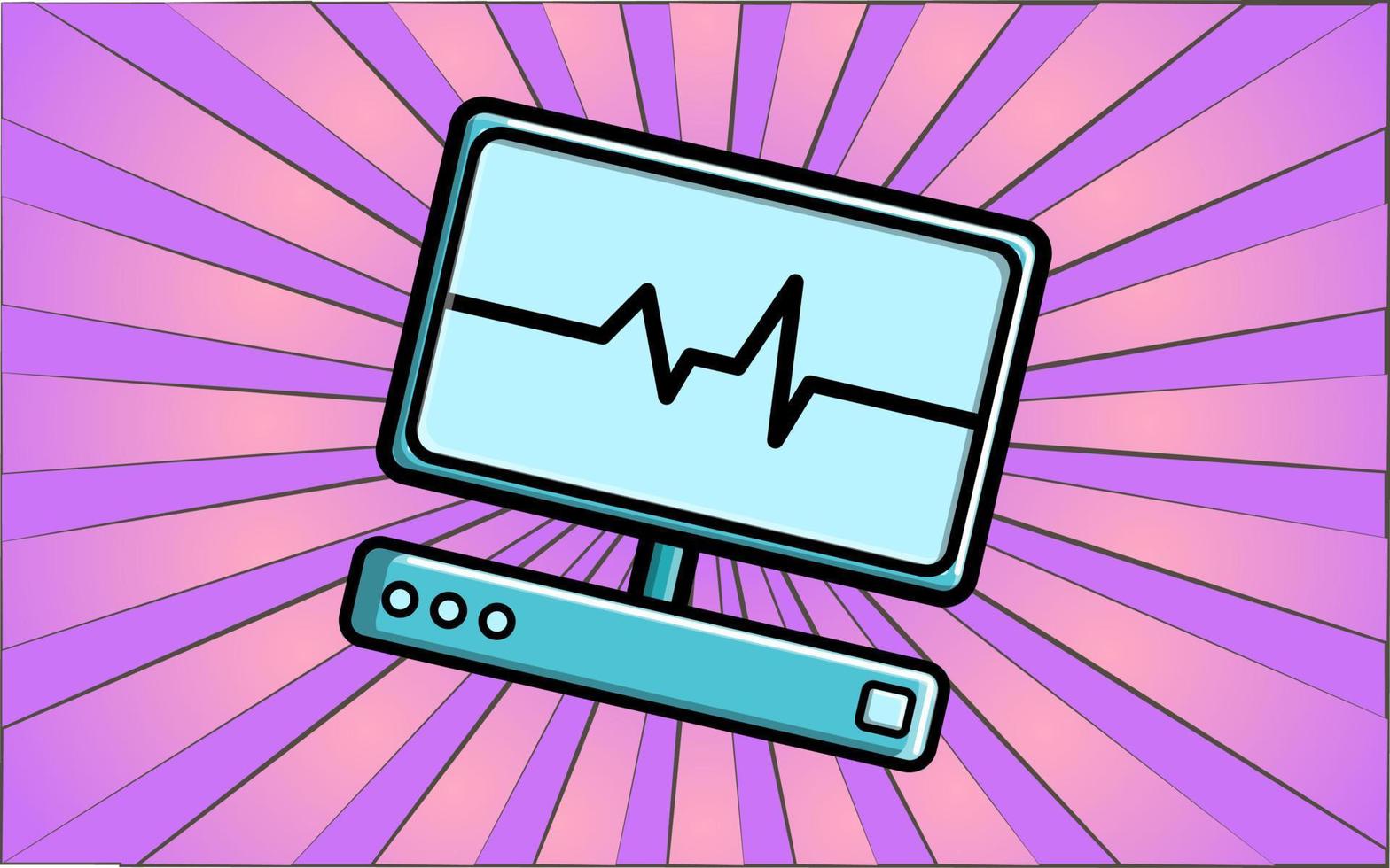 appareil médical moderne pour électrocardiogramme avec moniteur et pouls cardiaque pour l'étude de la santé sur fond de rayons violets abstraits. illustration vectorielle vecteur