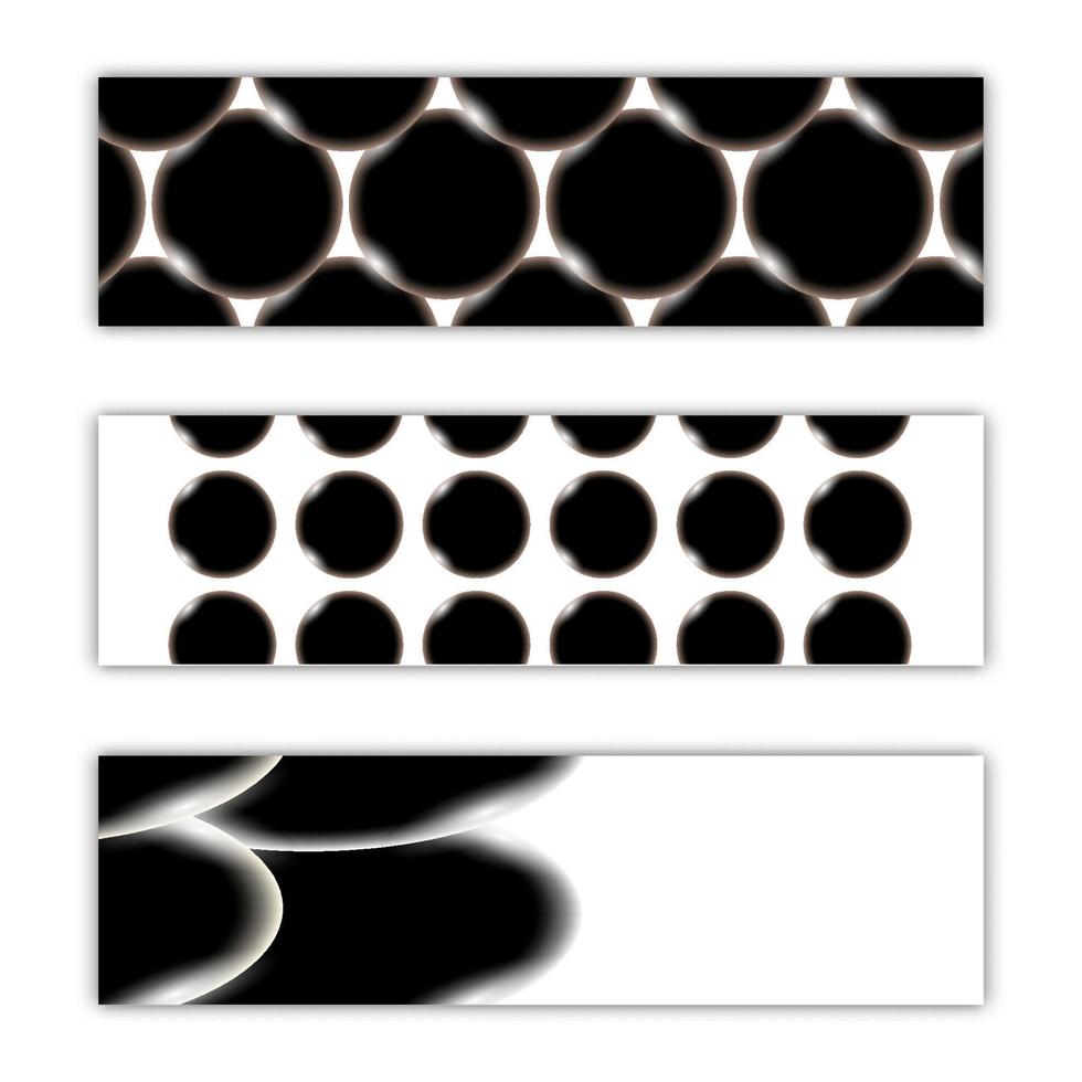 ensemble de trois affiches noires abstraites textures arrière-plans de fer de pierre magique belles boules de cercles brillants d'énergie lumineuse numérique rougeoyante. illustration vectorielle vecteur