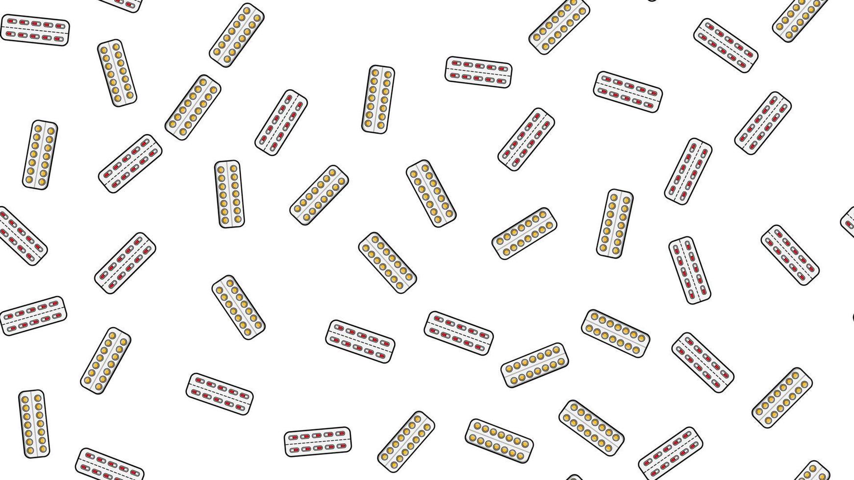 texture de modèle sans couture de comprimés de médecine répétitive sans fin pilules dragées capsules et plaques de médicaments avec des vitamines sur un fond blanc à plat. illustration vectorielle vecteur