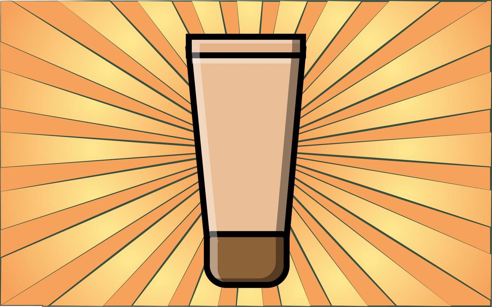 fond de teint beige glamour de beauté dans un tube pour le maquillage et les conseils de beauté sur fond de rayons jaunes abstraits. illustration vectorielle vecteur