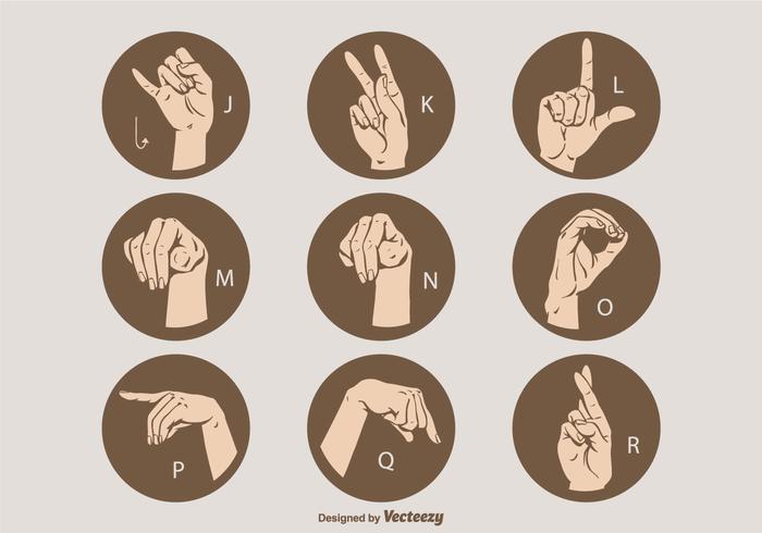 Ensemble de lettres de langue de signe vectoriel gratuit J - R