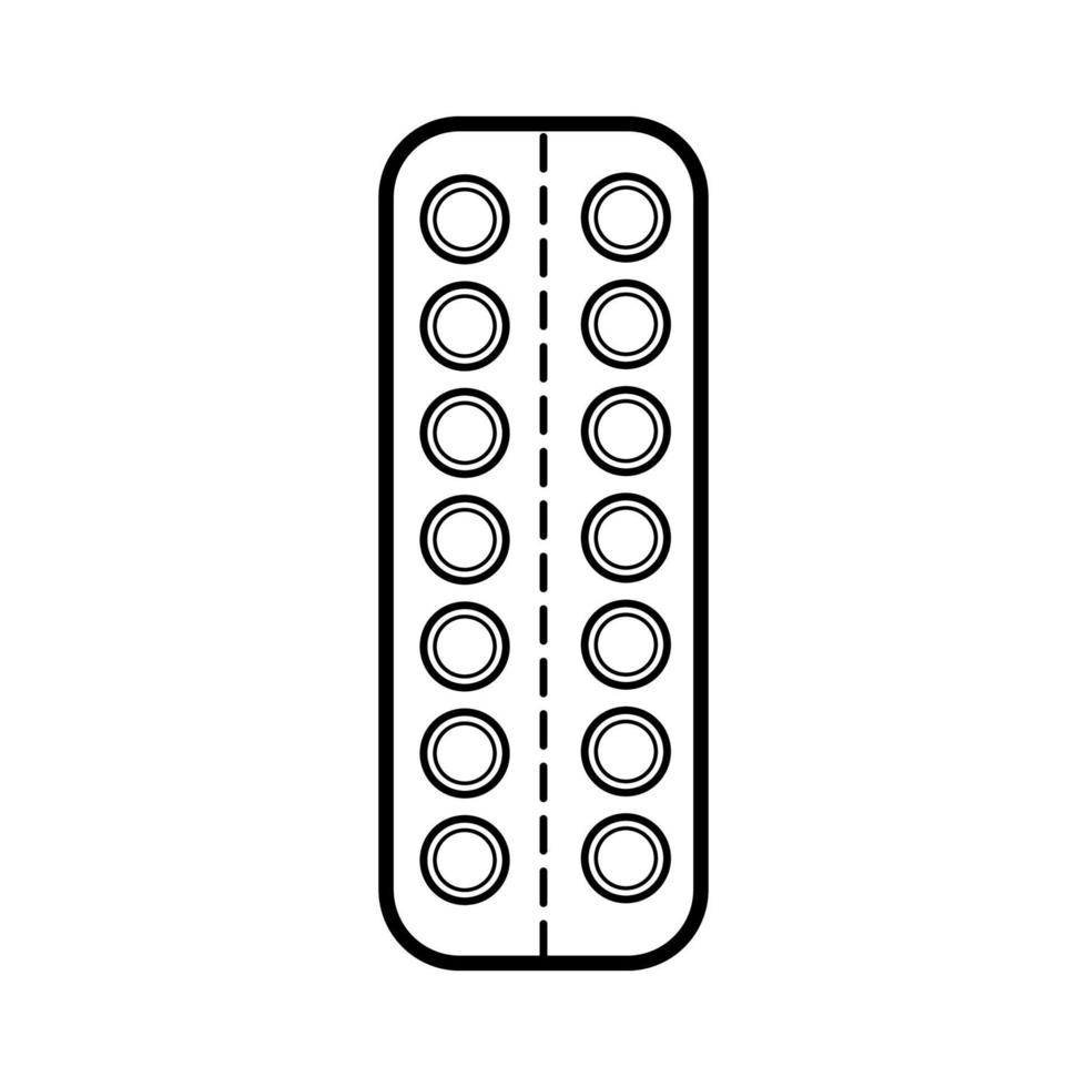 pilules pharmaceutiques médicales pilules dans l'emballage, la plaque pour le traitement des maladies, une simple icône en noir et blanc sur fond blanc. illustration vectorielle vecteur