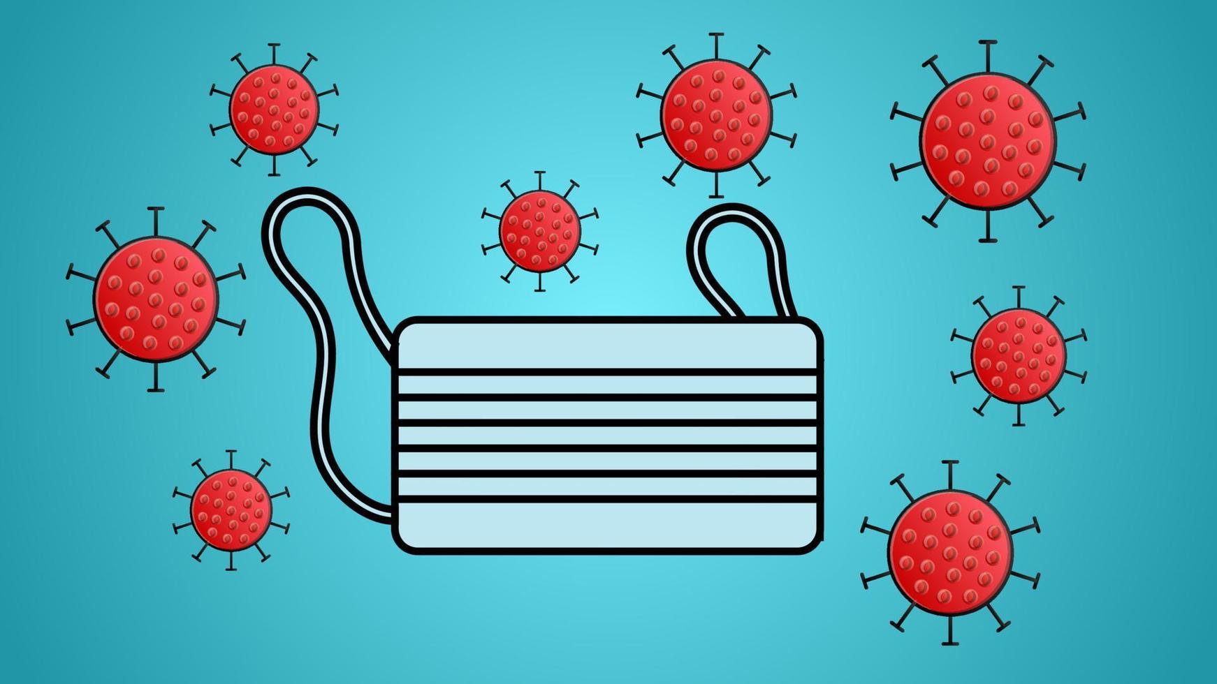 masque de protection médicale, respirateur et maladie mortelle dangereuse infection à coronavirus covid-19 molécule de virus pandémique sur fond bleu vecteur