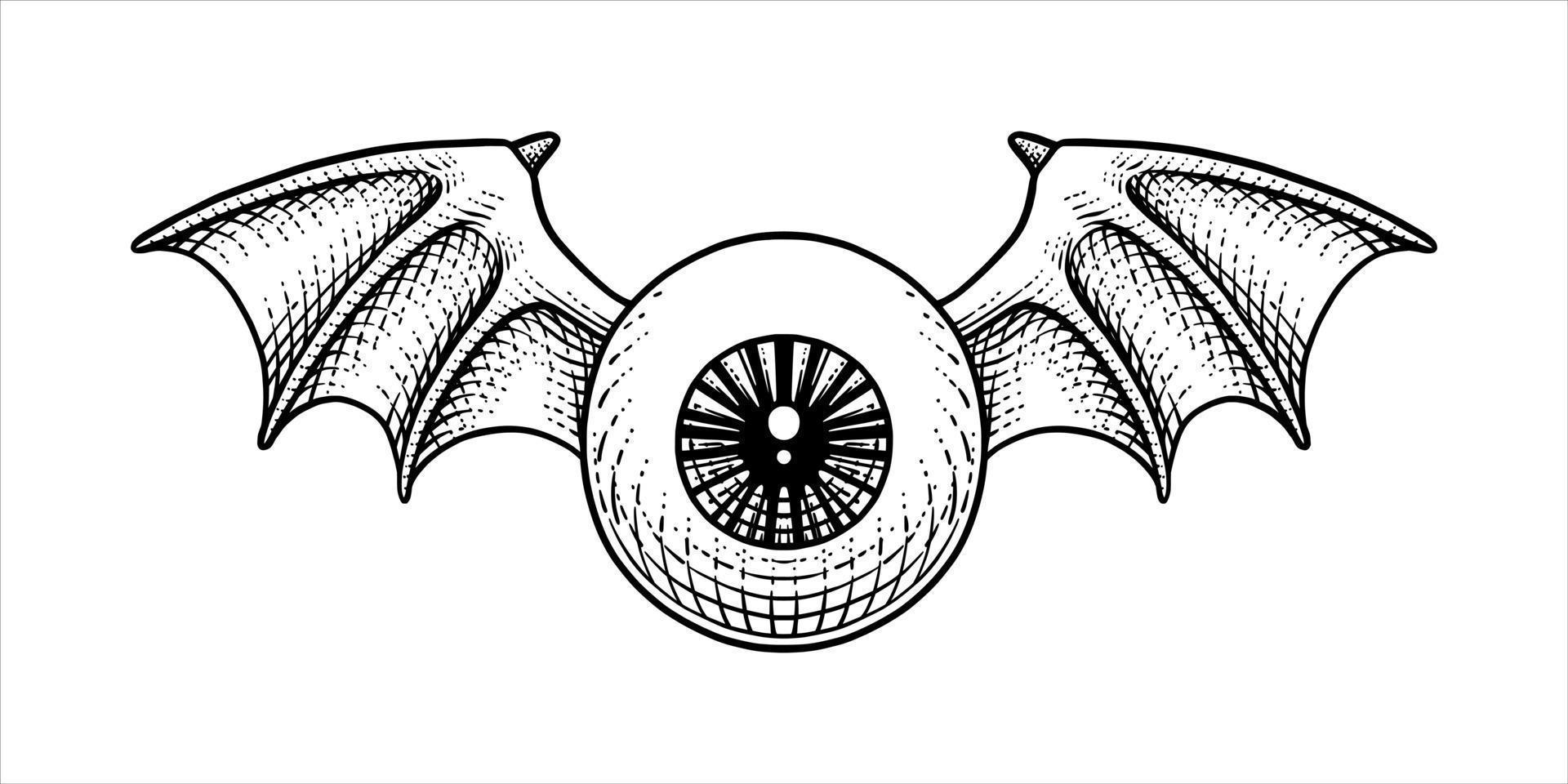 yeux à ailes de chauve-souris dessinés dans un style de gravure vecteur