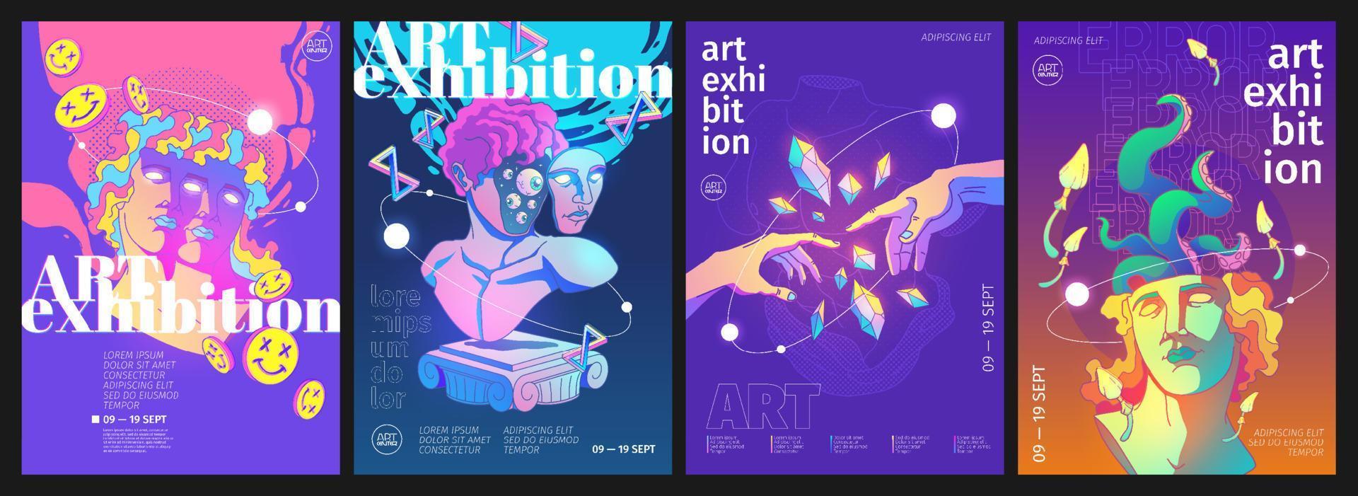 affiches d'exposition d'art au design acide rétro vecteur