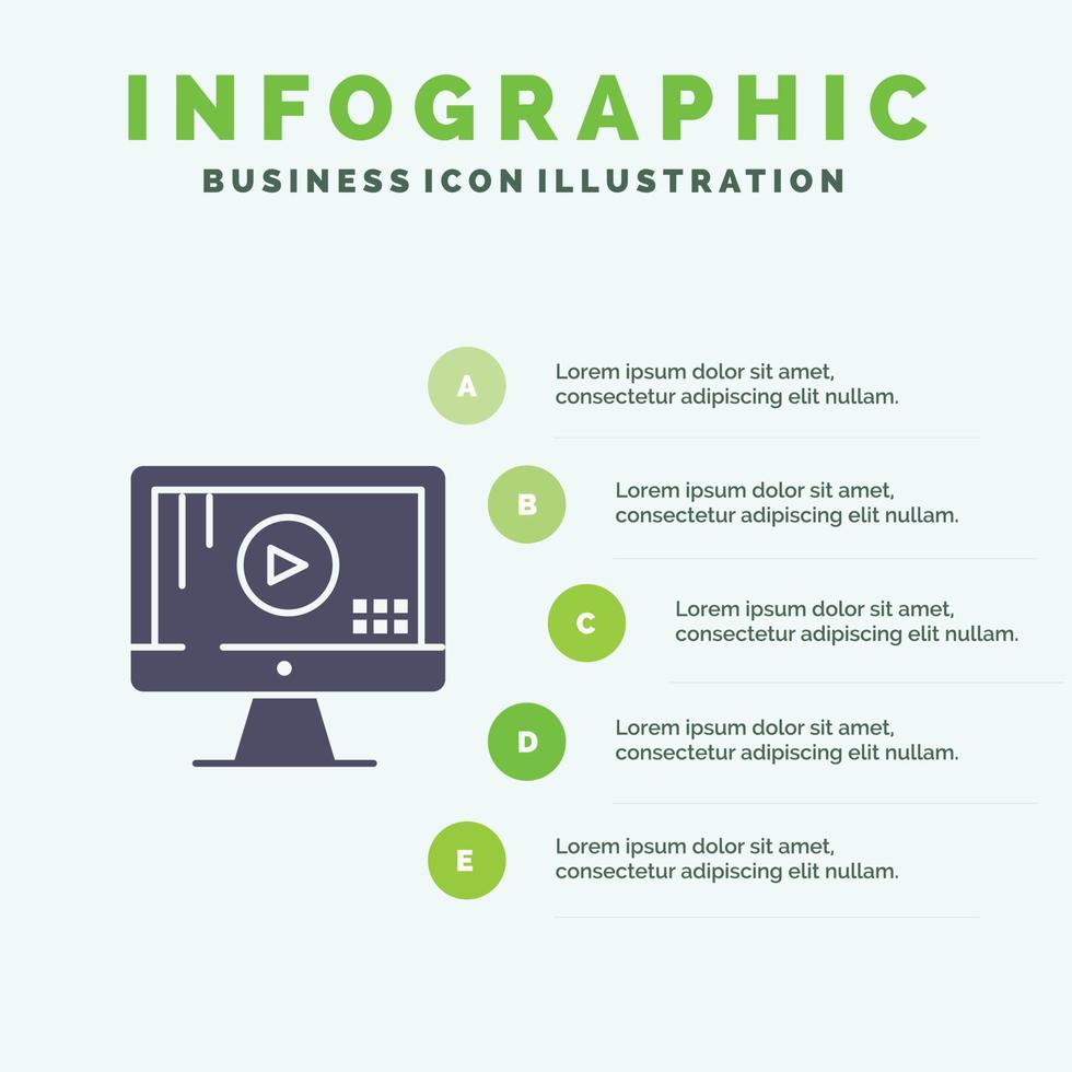 écran d'ordinateur jouer de la musique infographie modèle de présentation présentation en 5 étapes vecteur