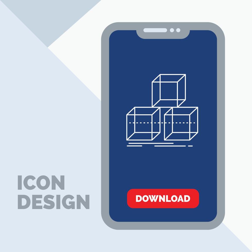 organiser. motif. empiler. 3d. icône de ligne de boîte dans le mobile pour la page de téléchargement vecteur
