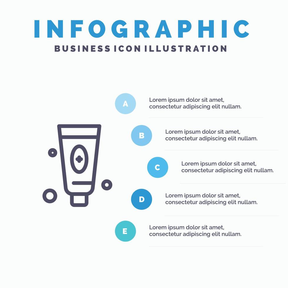 icône de ligne de mousse de visage cosmétique de beauté avec fond d'infographie de présentation en 5 étapes vecteur