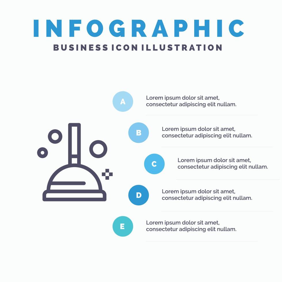 icône de ligne de piston d'amélioration de nettoyage avec fond d'infographie de présentation en 5 étapes vecteur