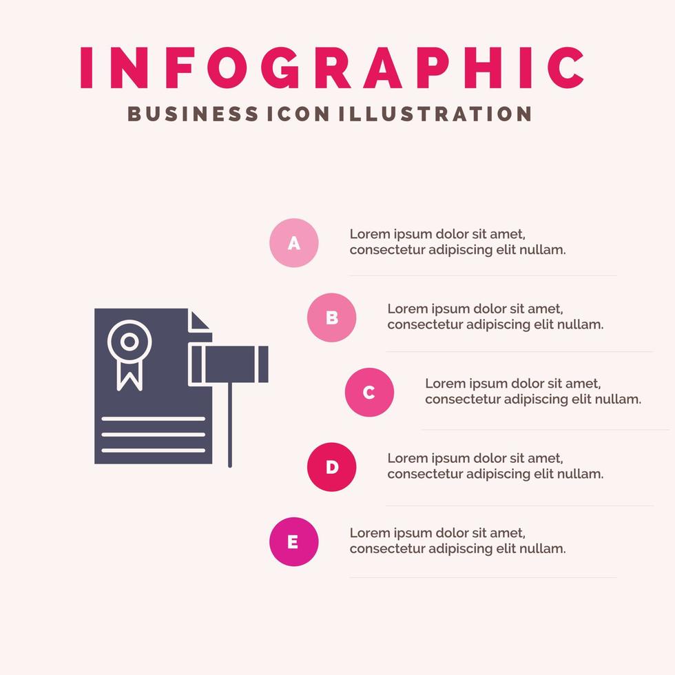 vente aux enchères vintage cher gravier juge solide icône infographie 5 étapes présentation arrière-plan vecteur