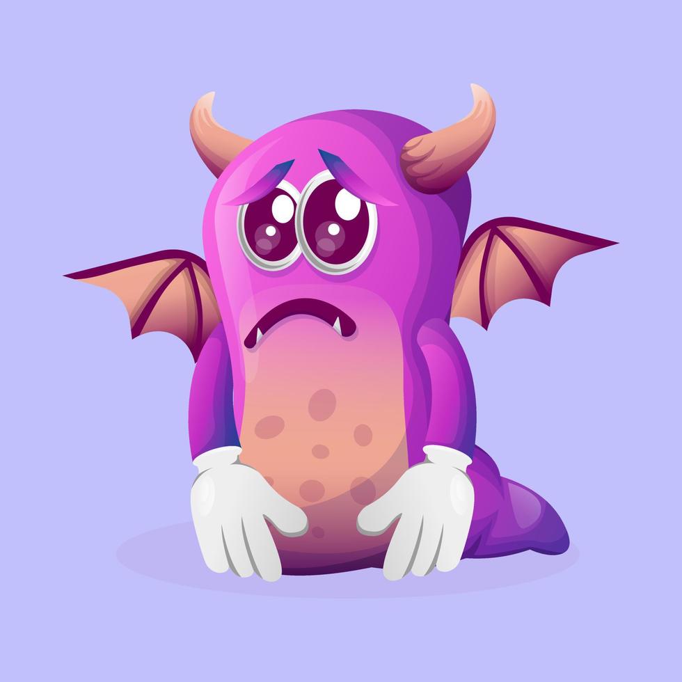 mignon monstre violet avec une expression triste vecteur