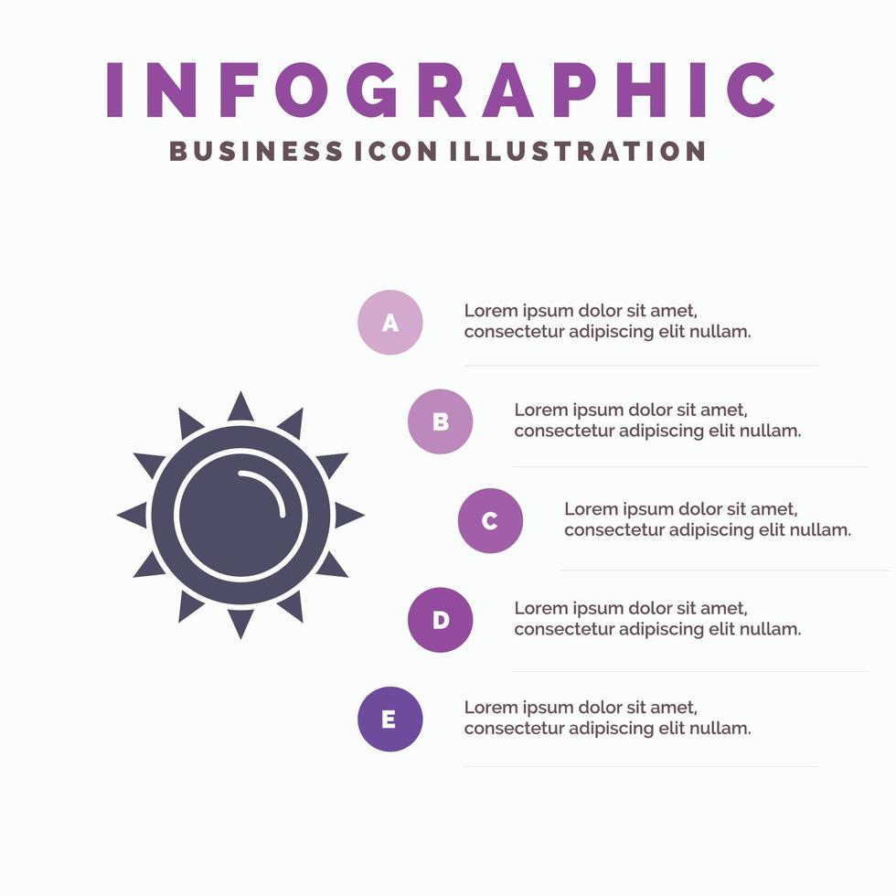 soleil luminosité lumière printemps solide icône infographie 5 étapes présentation fond vecteur