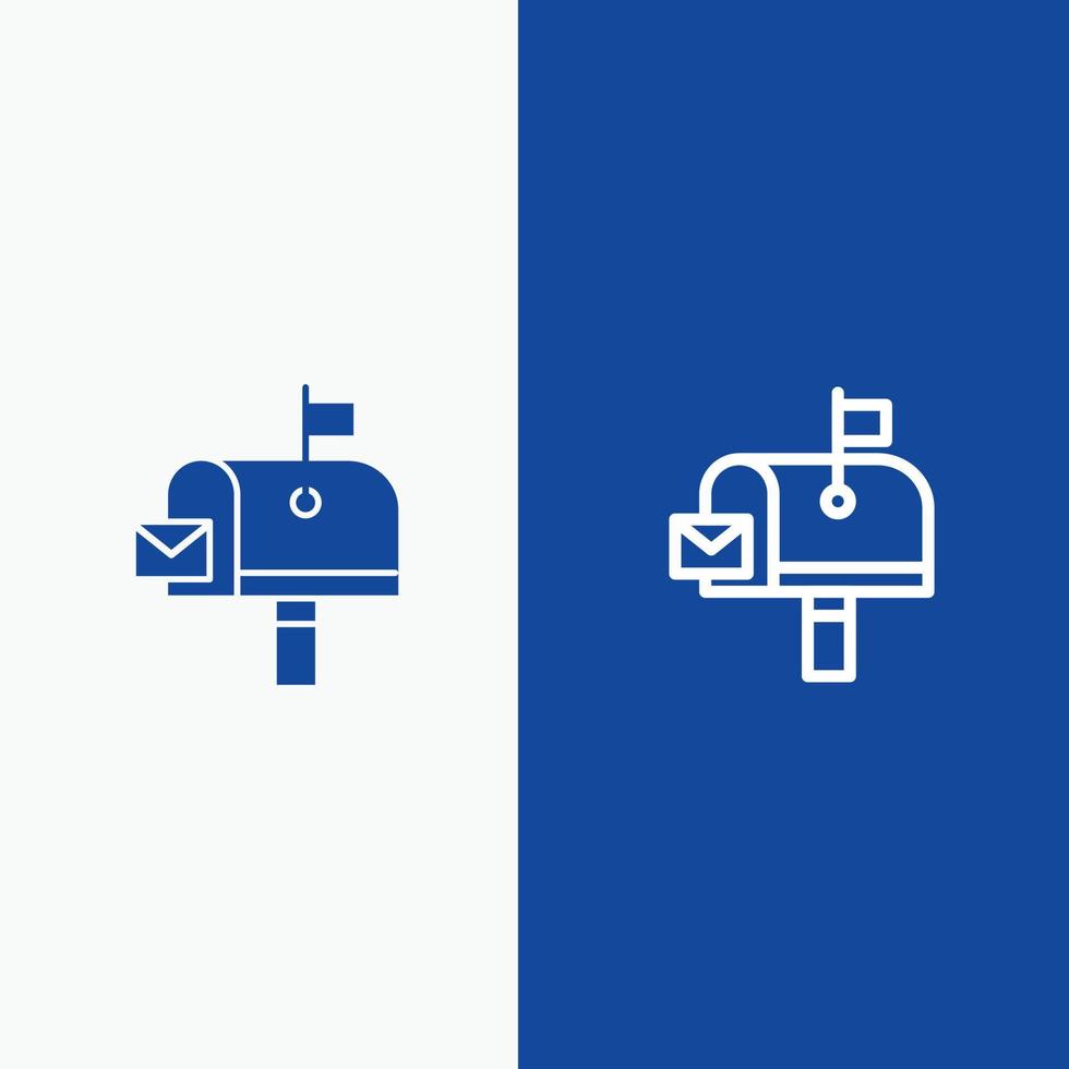 courrier poste boîte aux lettres bureau de poste ligne et glyphe icône solide bannière bleue ligne et glyphe icône solide bleu b vecteur