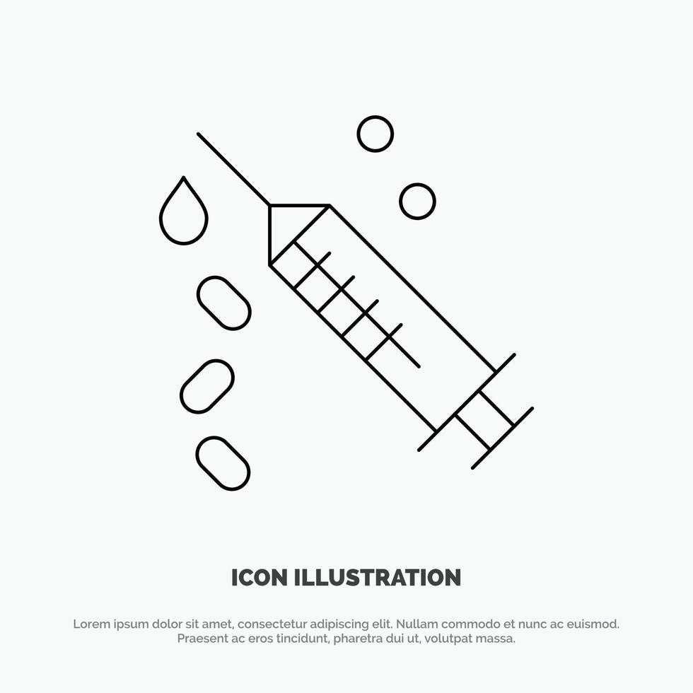 icône de ligne de vecteur de traitement de vaccin de seringue d'injection