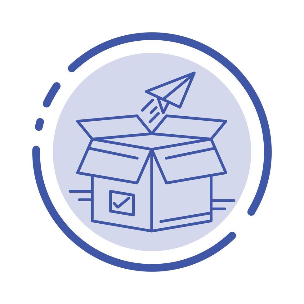 boîte entreprise package lancement du produit lancement expédition démarrage bleu ligne pointillée icône ligne vecteur