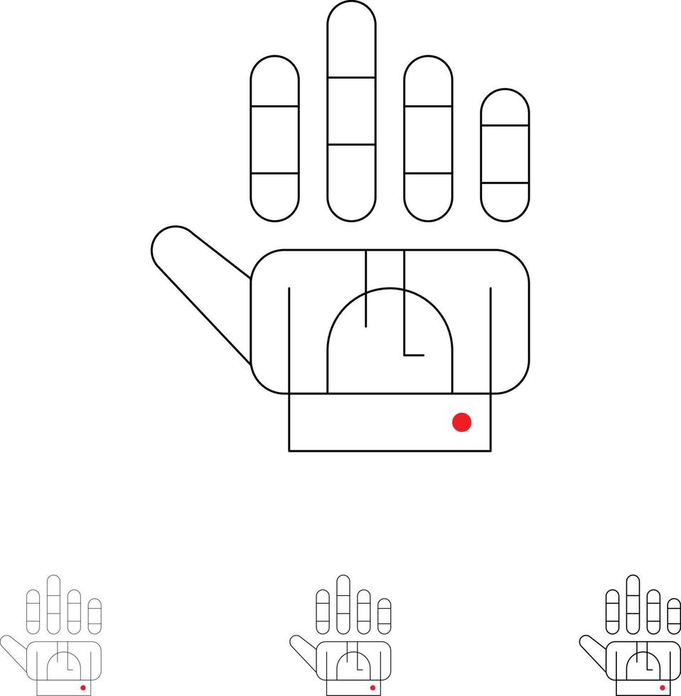 technologie de main de gant de suivi jeu d'icônes de ligne noire audacieuse et mince vecteur