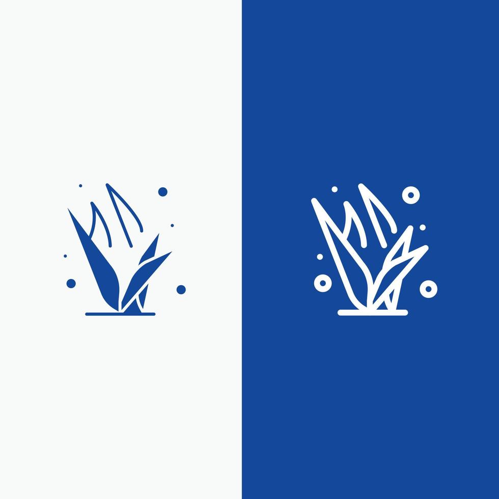 herbe herbes vert printemps ligne et glyphe solide icône bannière bleue ligne et glyphe solide icône bleu bann vecteur