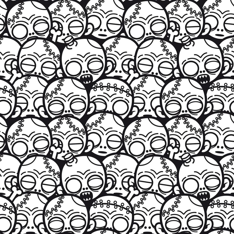 motif de visage zombie dessin animé noir et blanc vecteur