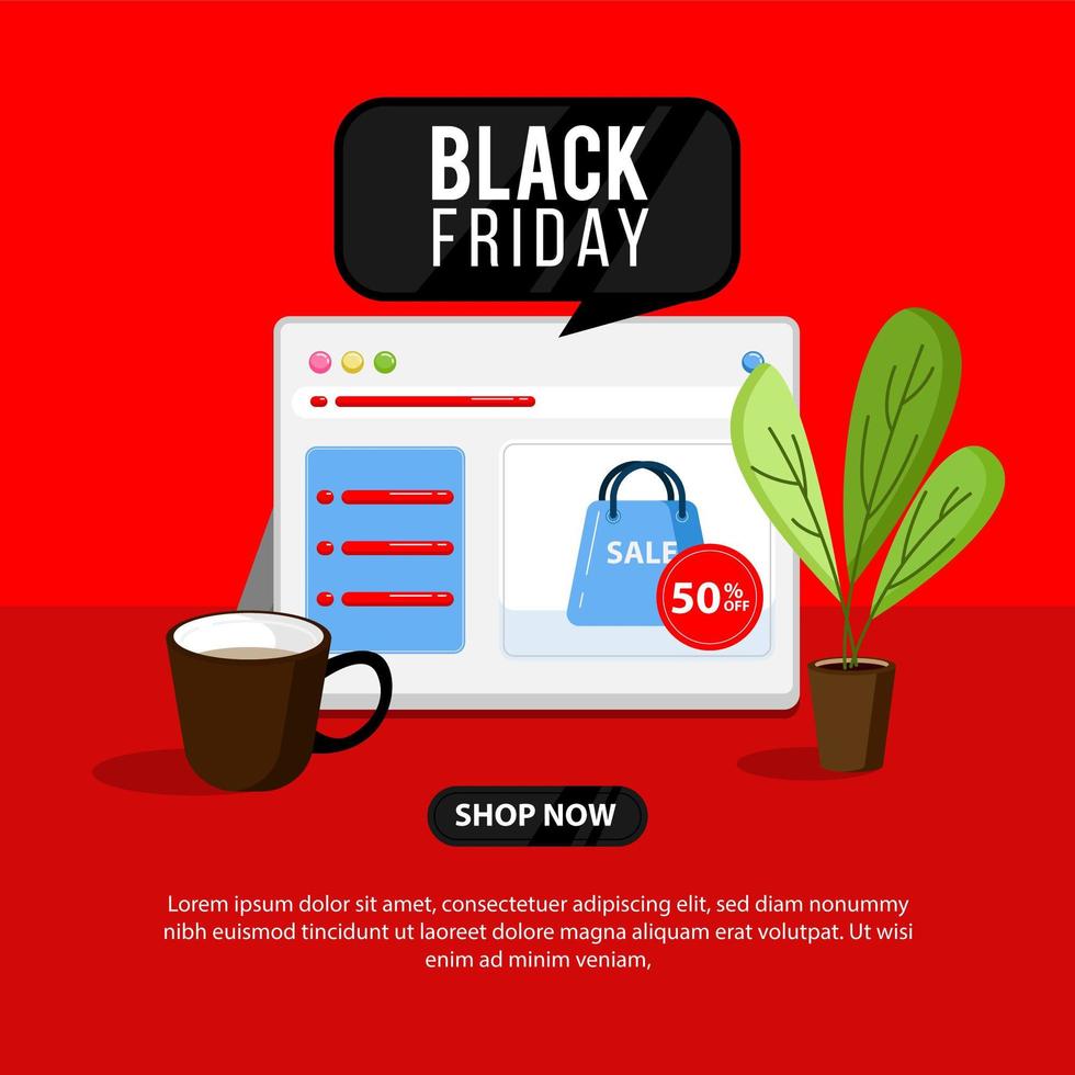 bannière de vendredi noir avec boutique en ligne et ordinateur portable vecteur
