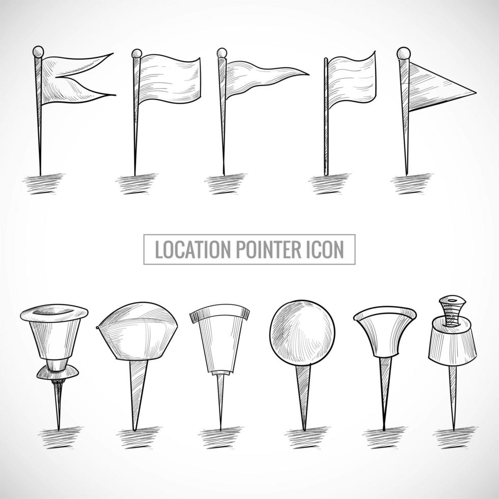 ensemble de croquis de pointeur de localisation dessiné à la main vecteur