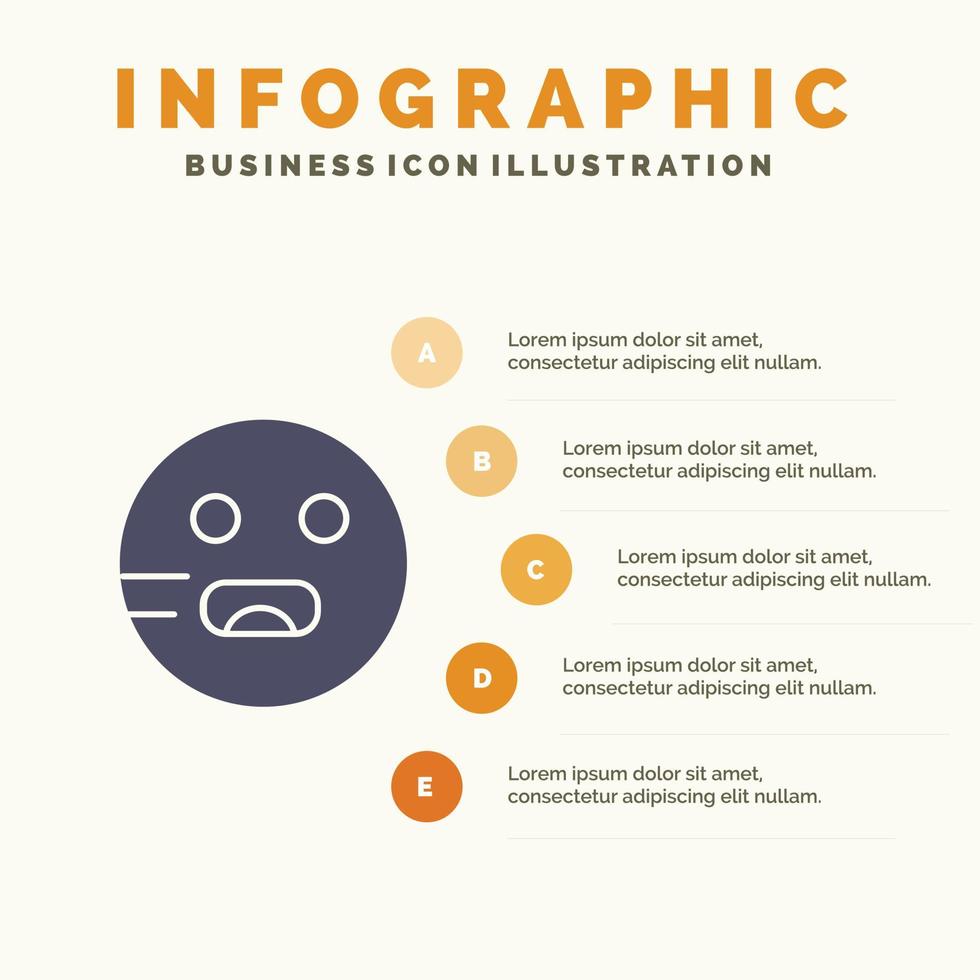emojis émoticône faim école solide icône infographie 5 étapes présentation arrière-plan vecteur