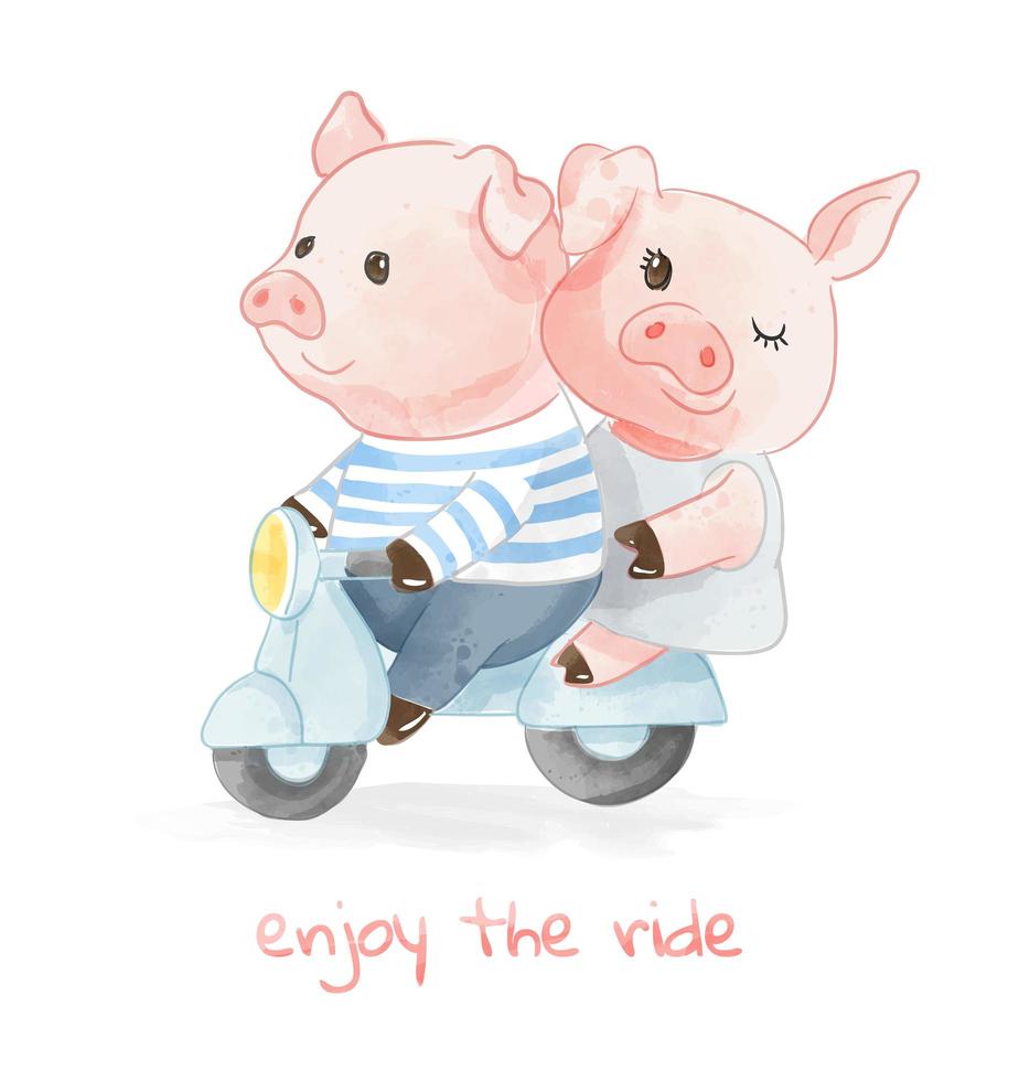 couple de cochon aimant débarrasser le scooter vecteur