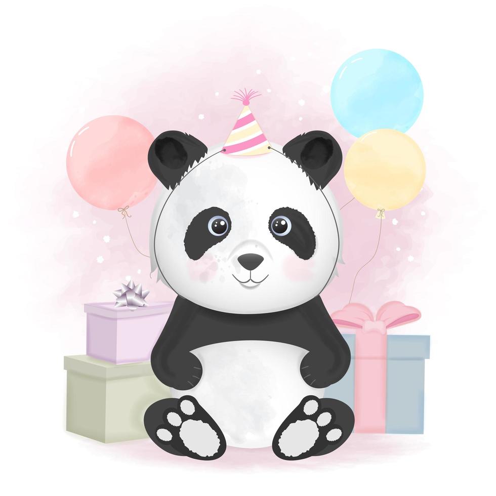 panda et coffrets cadeaux avec des ballons vecteur