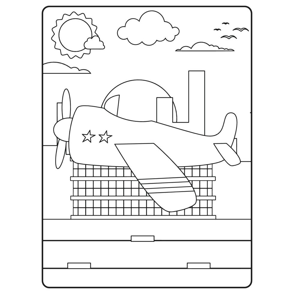 pages de livre de coloriage d'avion pour les enfants vecteur