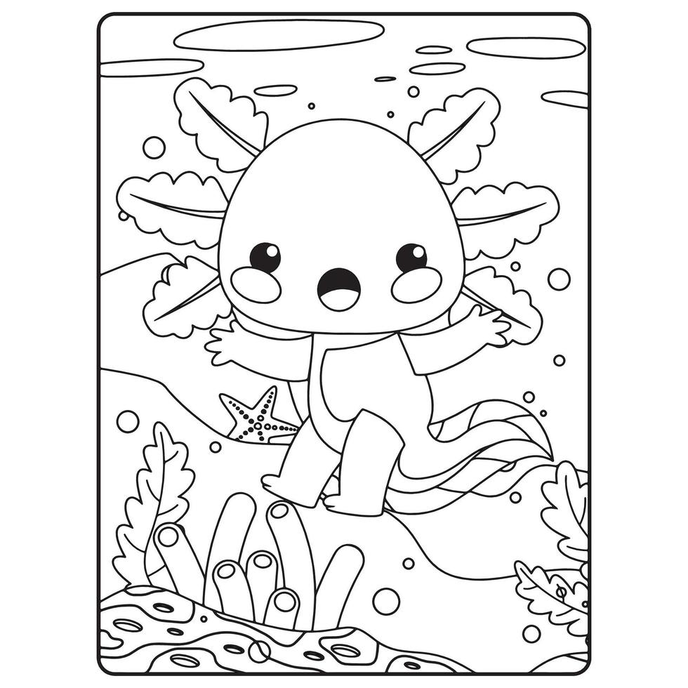 pages de livre de coloriage axolotl pour les enfants vecteur