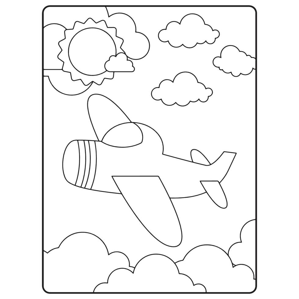 pages de livre de coloriage d'avion pour les enfants vecteur