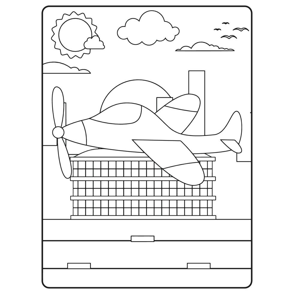 pages de livre de coloriage d'avion pour les enfants vecteur