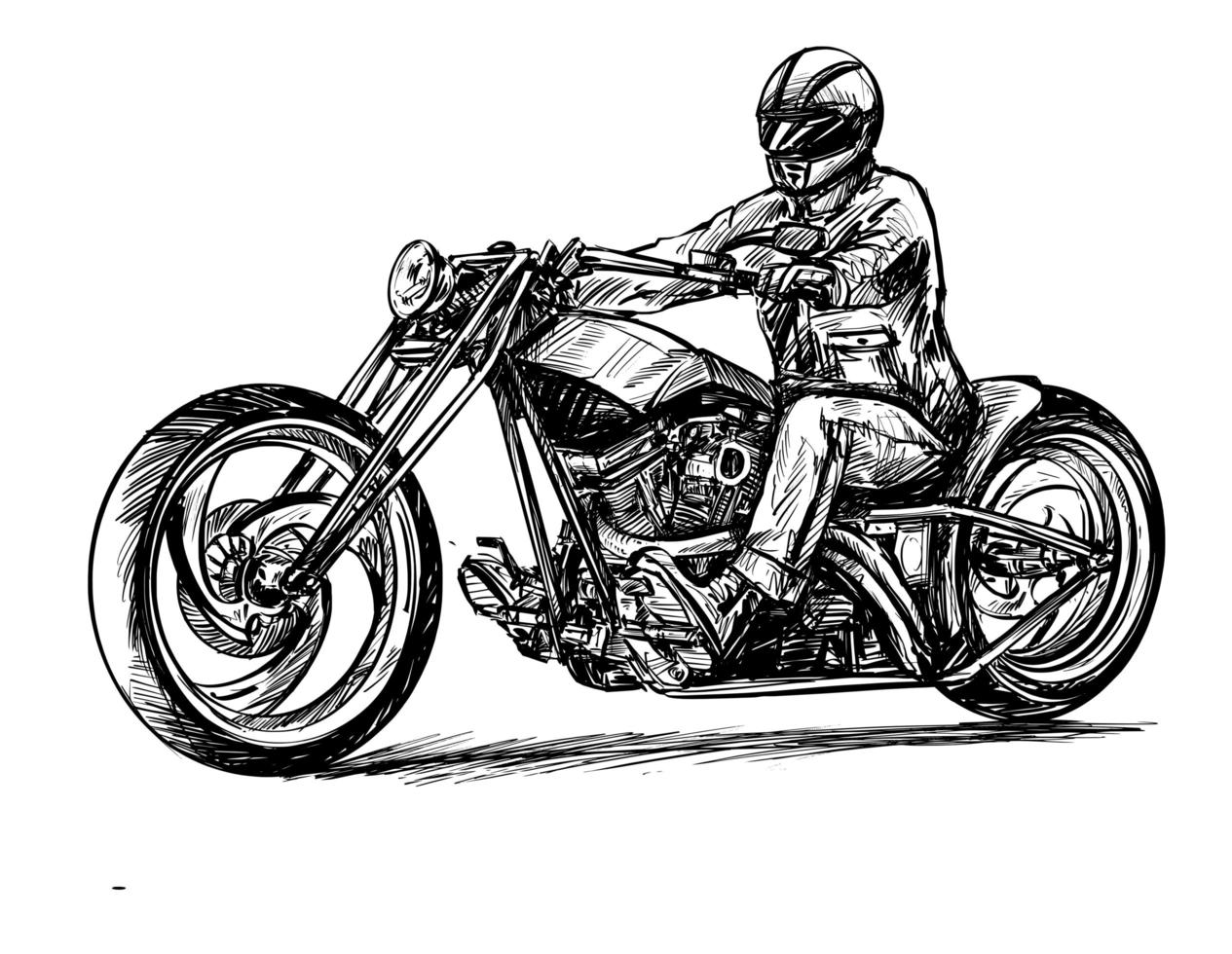 dessin du pilote de moto isolé dessiné à la main vecteur