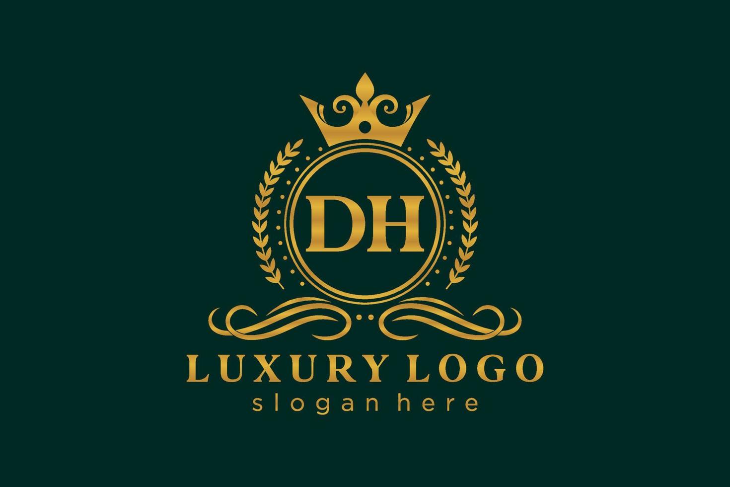 modèle initial de logo de luxe royal de lettre dh dans l'art vectoriel pour le restaurant, la royauté, la boutique, le café, l'hôtel, l'héraldique, les bijoux, la mode et d'autres illustrations vectorielles.