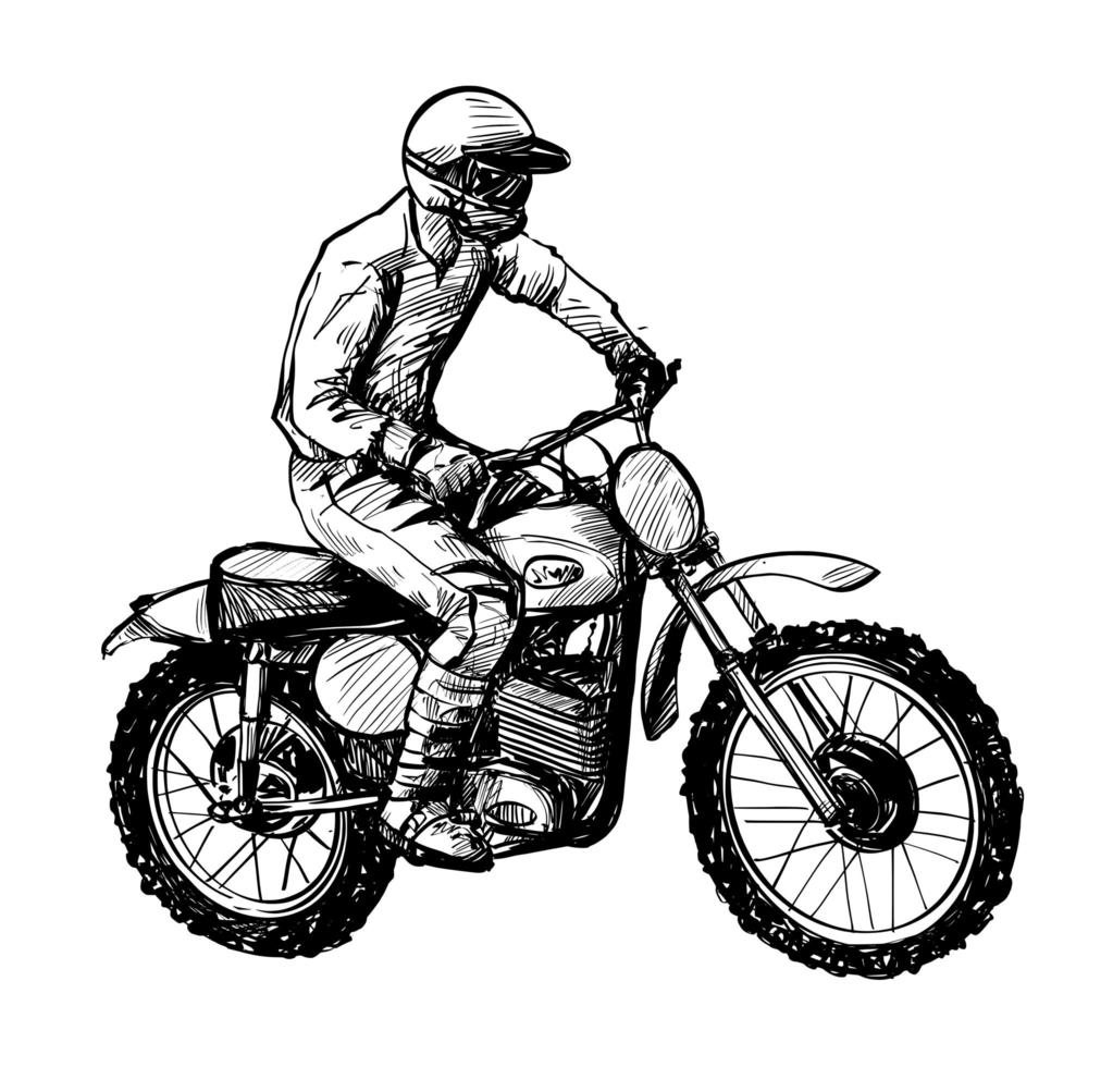 dessin du pilote de moto isolé dessiné à la main vecteur