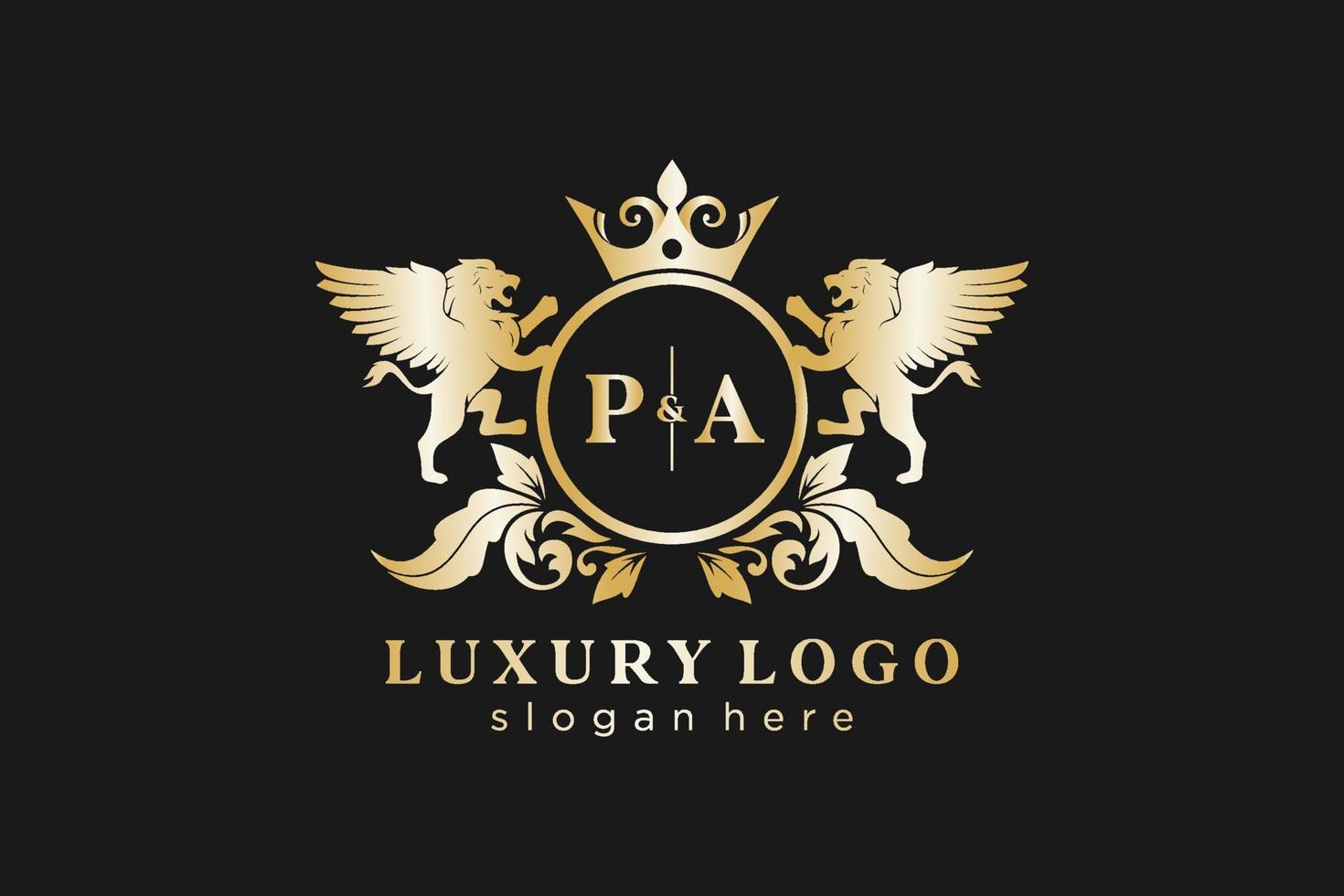 modèle initial de logo pa lettre lion royal luxe dans l'art vectoriel pour le restaurant, la royauté, la boutique, le café, l'hôtel, l'héraldique, les bijoux, la mode et d'autres illustrations vectorielles.