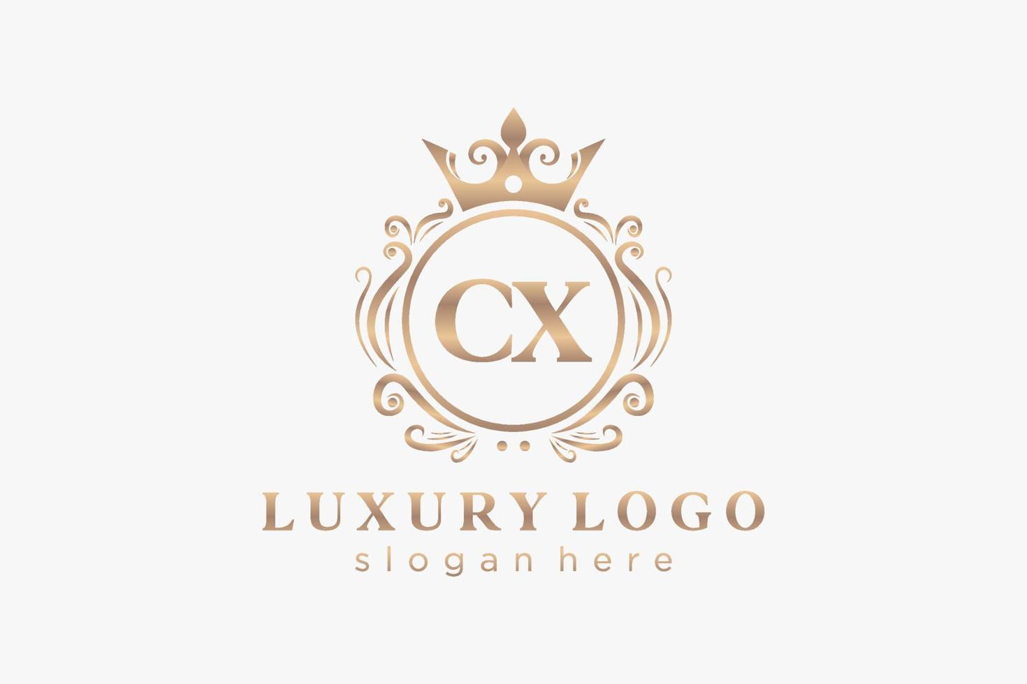 modèle de logo de luxe royal de lettre cx initiale dans l'art vectoriel pour le restaurant, la royauté, la boutique, le café, l'hôtel, l'héraldique, les bijoux, la mode et d'autres illustrations vectorielles.