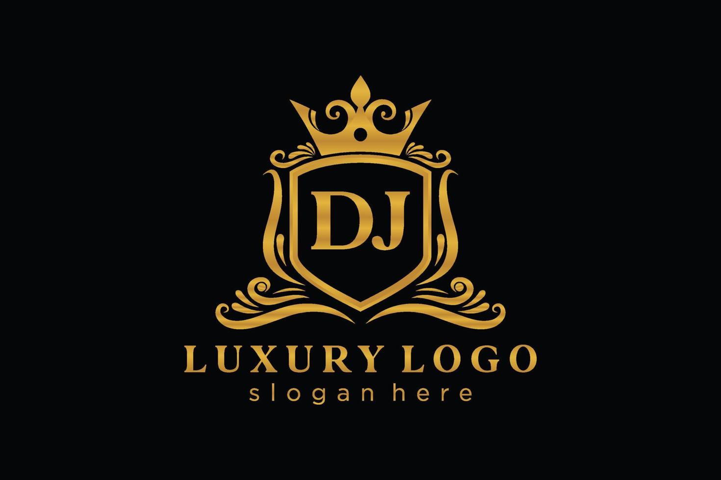 modèle de logo de luxe royal lettre initiale dj en art vectoriel pour restaurant, royauté, boutique, café, hôtel, héraldique, bijoux, mode et autres illustrations vectorielles.