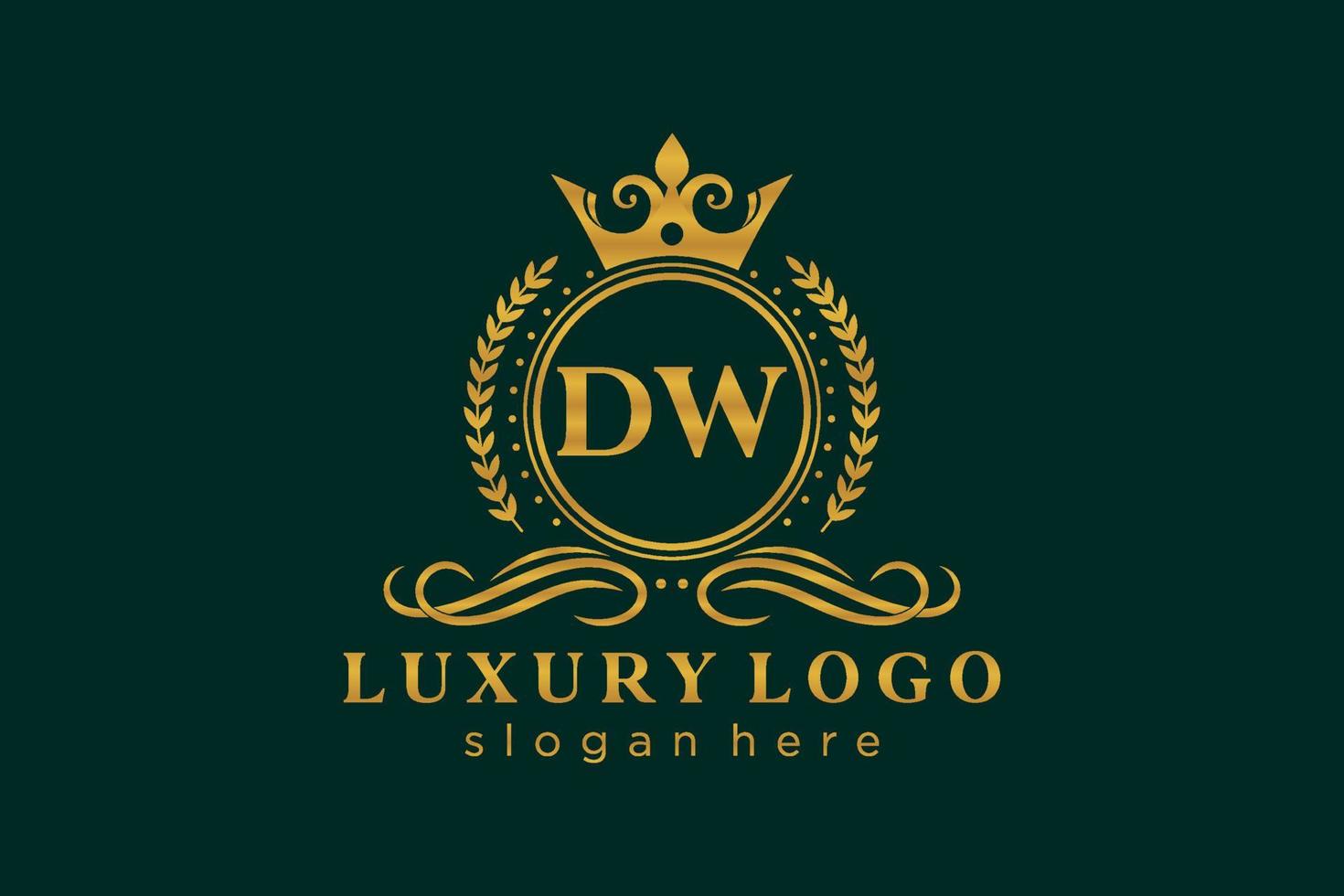 modèle initial de logo de luxe royal de lettre dw dans l'art vectoriel pour le restaurant, la royauté, la boutique, le café, l'hôtel, l'héraldique, les bijoux, la mode et d'autres illustrations vectorielles.