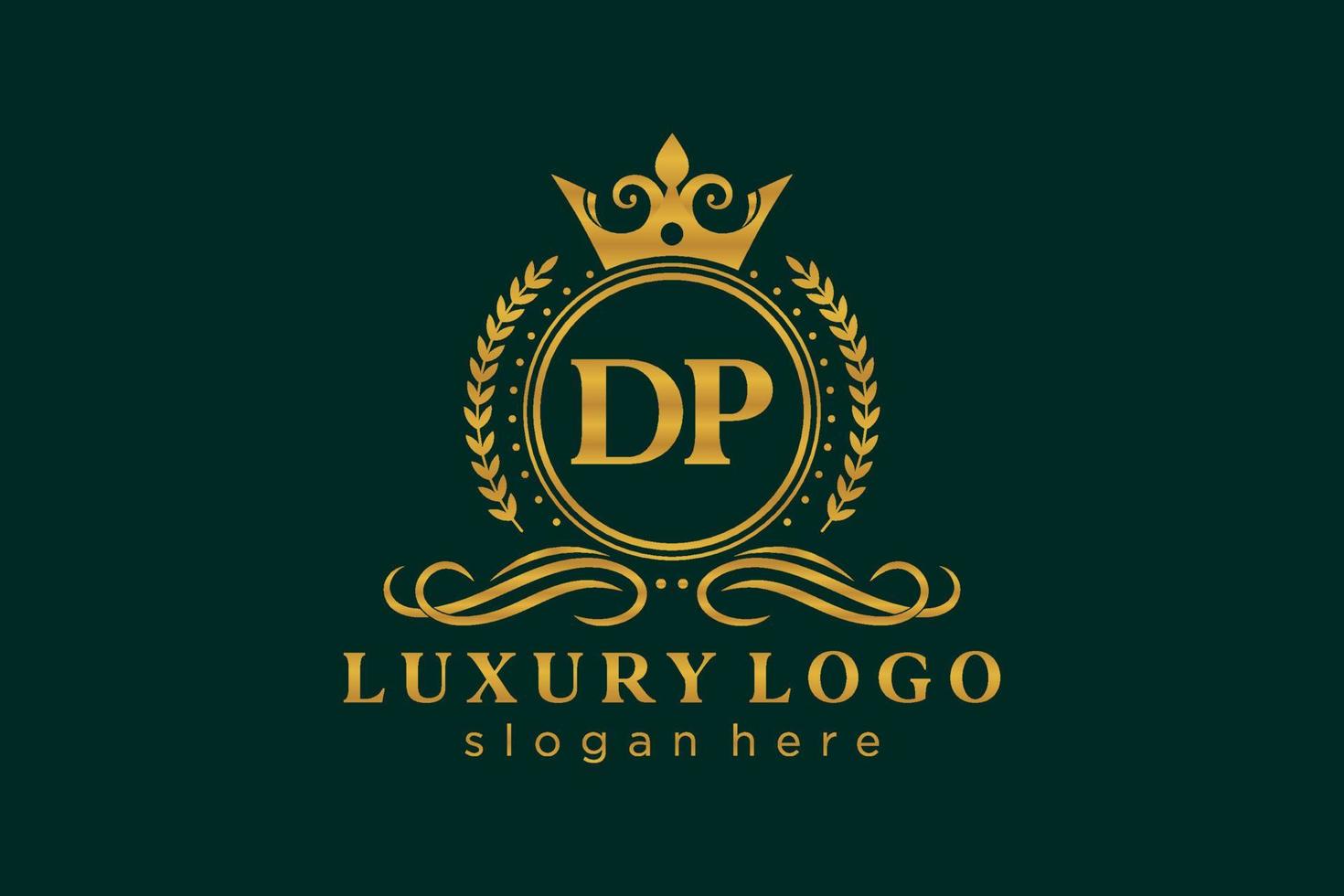 modèle initial de logo de luxe royal de lettre dp dans l'art vectoriel pour le restaurant, la royauté, la boutique, le café, l'hôtel, l'héraldique, les bijoux, la mode et d'autres illustrations vectorielles.