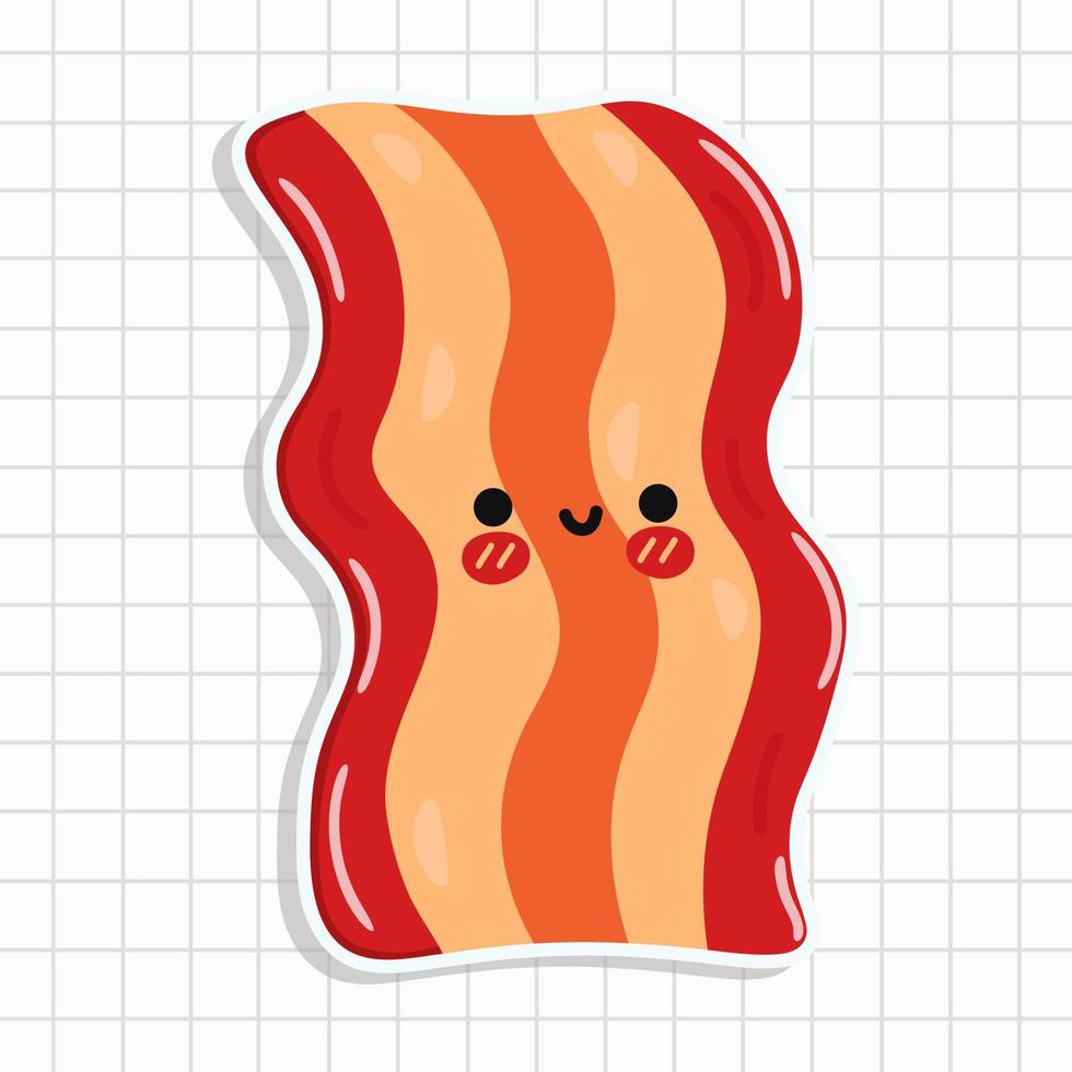 adorable autocollant drôle de bacon. icône d'illustration de personnage de dessin animé kawaii dessiné à la main de vecteur. concept de personnage de bacon vecteur