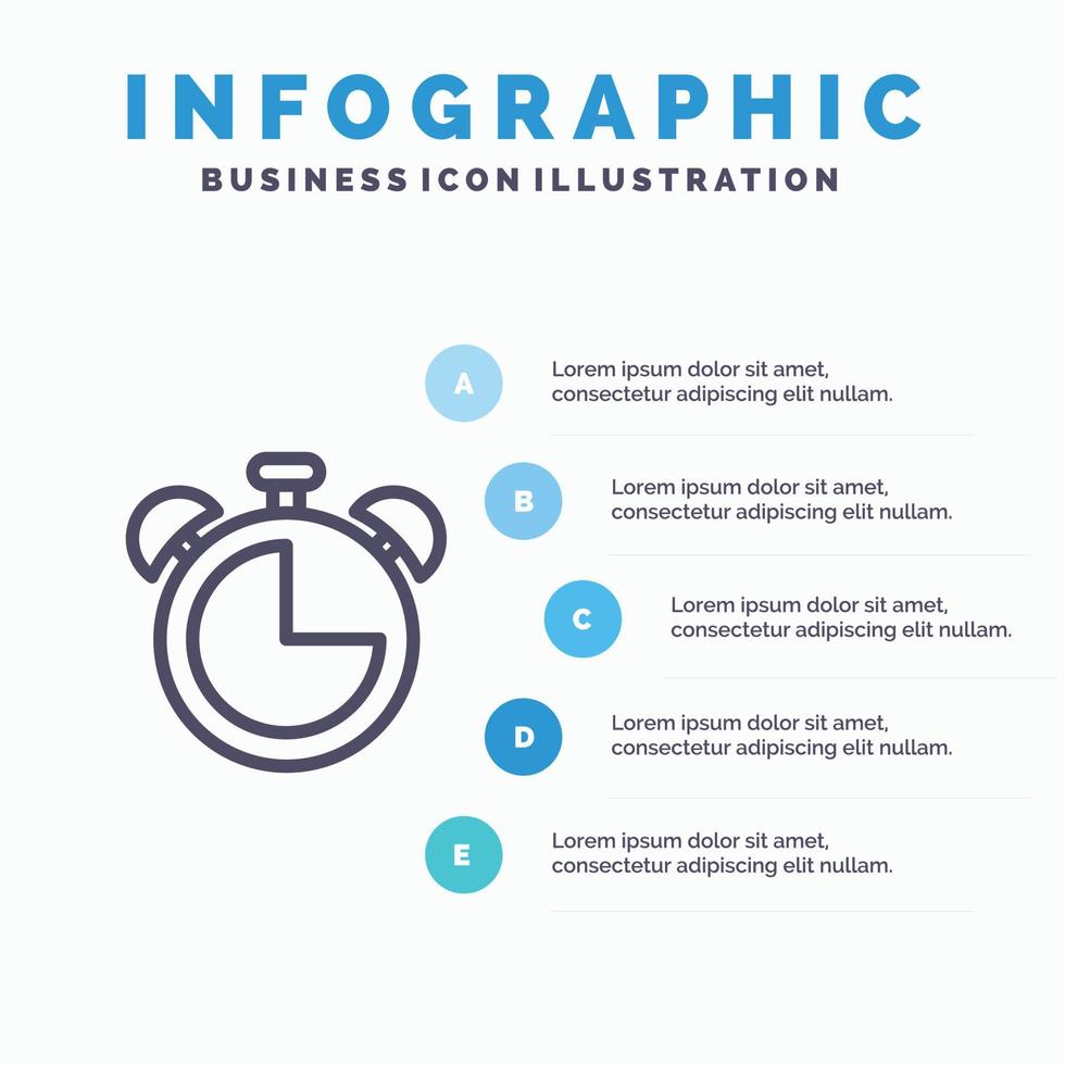 icône de ligne de minuterie d'éducation de réveil avec fond d'infographie de présentation de 5 étapes vecteur