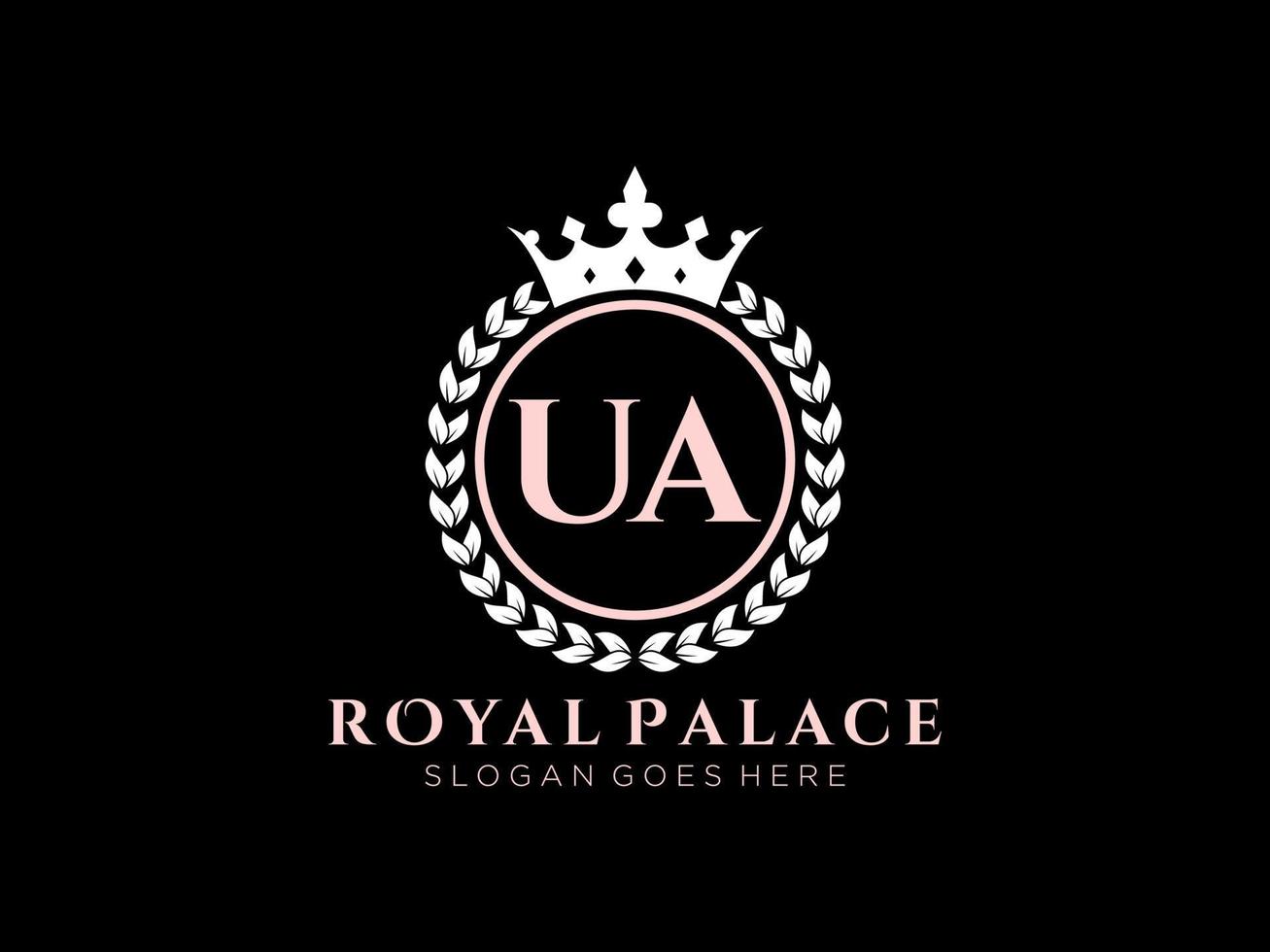 lettre ua logo victorien de luxe royal antique avec cadre ornemental. vecteur