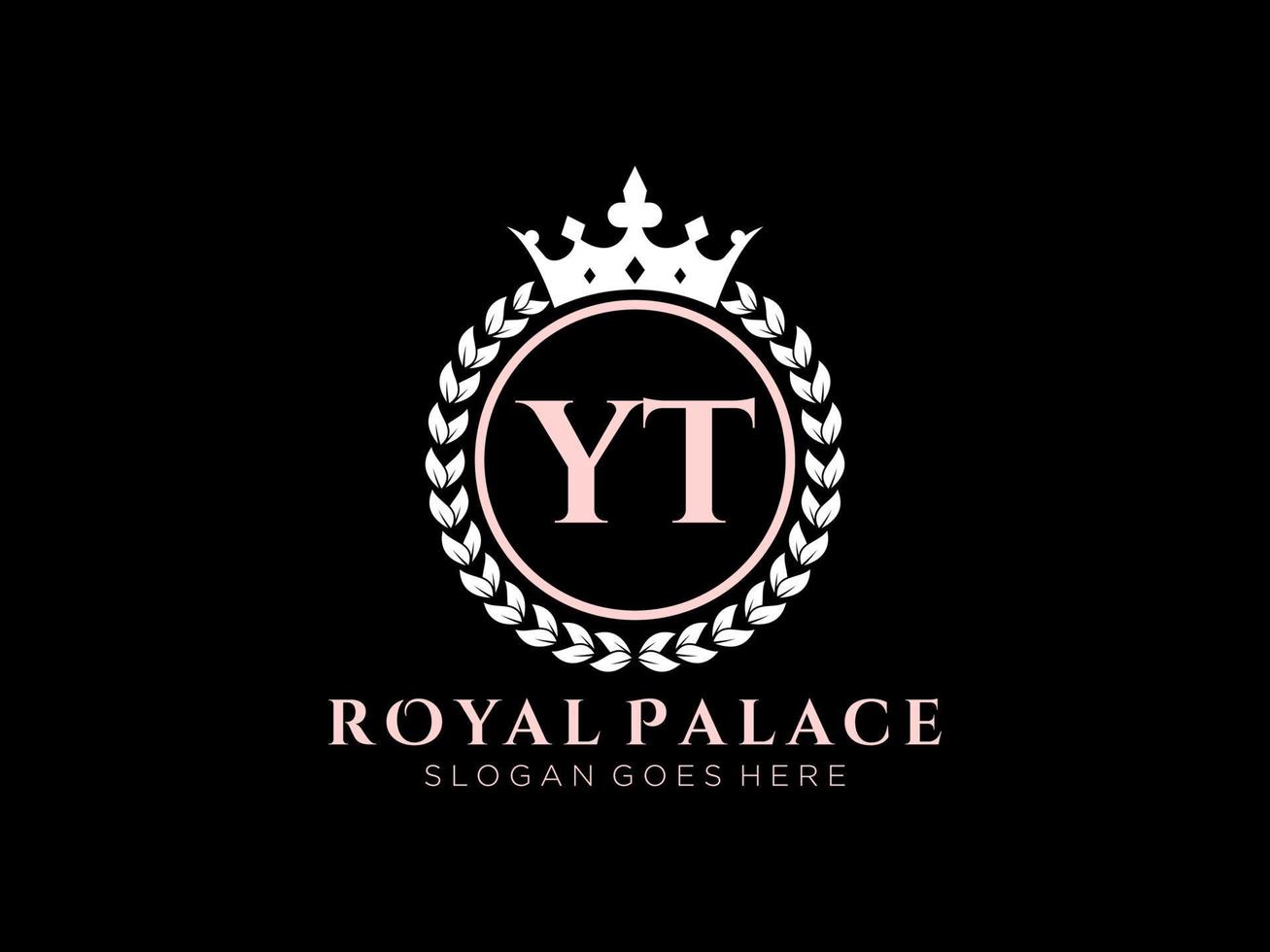 lettre yt logo victorien de luxe royal antique avec cadre ornemental. vecteur