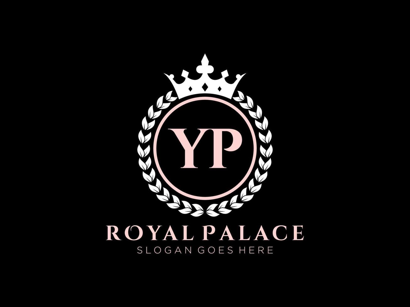 lettre yp logo victorien de luxe royal antique avec cadre ornemental. vecteur