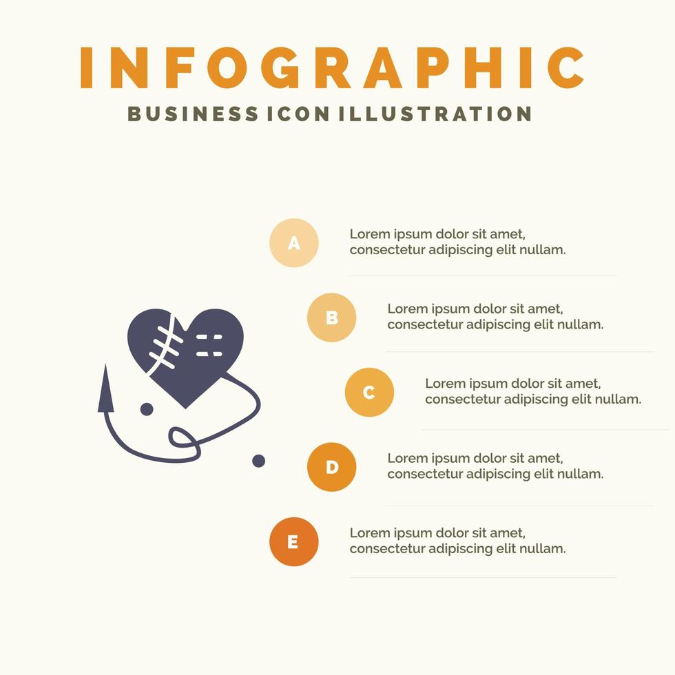 couture coeur coeur brisé coeur solide icône infographie 5 étapes présentation fond vecteur